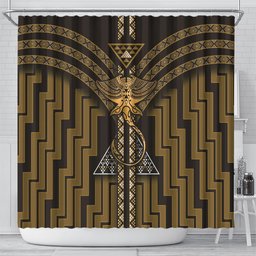 New Zealand Manta Ray Shower Curtain Maori Tukutuku Taniko Motifs Gold