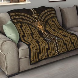 New Zealand Manta Ray Quilt Maori Tukutuku Taniko Motifs Gold