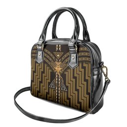 New Zealand Manta Ray Shoulder Handbag Maori Tukutuku Taniko Motifs Gold