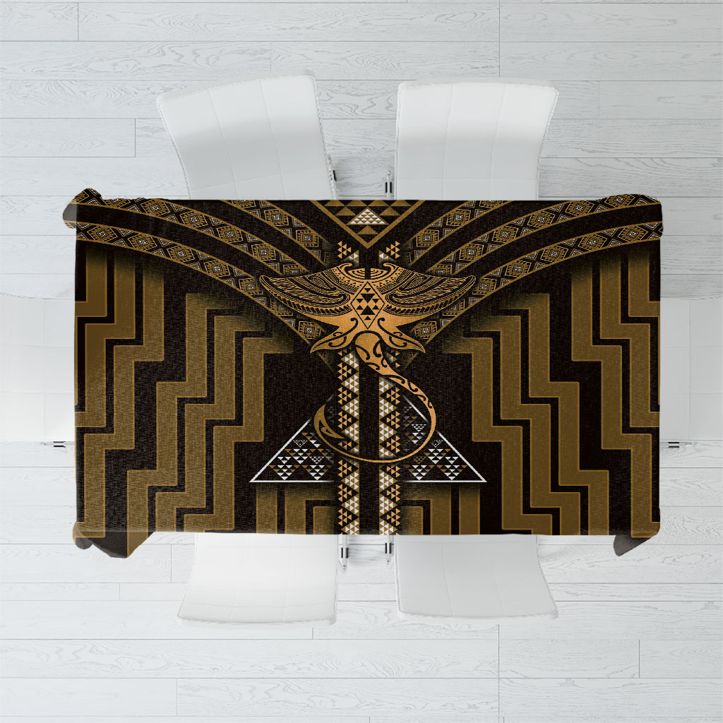 New Zealand Manta Ray Tablecloth Maori Tukutuku Taniko Motifs Gold