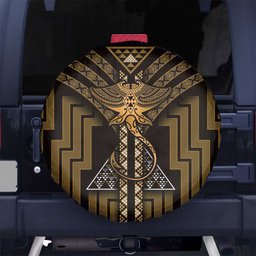 New Zealand Manta Ray Spare Tire Cover Maori Tukutuku Taniko Motifs Gold