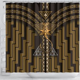 New Zealand Manta Ray Shower Curtain Maori Tukutuku Taniko Motifs Gold