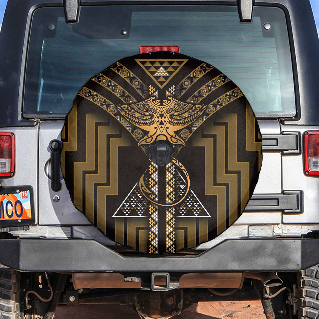 New Zealand Manta Ray Spare Tire Cover Maori Tukutuku Taniko Motifs Gold