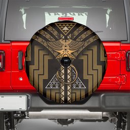New Zealand Manta Ray Spare Tire Cover Maori Tukutuku Taniko Motifs Gold