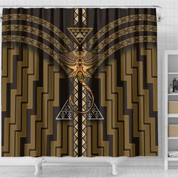 New Zealand Manta Ray Shower Curtain Maori Tukutuku Taniko Motifs Gold