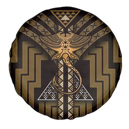 New Zealand Manta Ray Spare Tire Cover Maori Tukutuku Taniko Motifs Gold