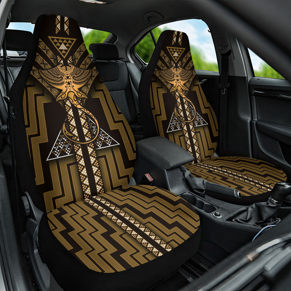 New Zealand Manta Ray Car Seat Cover Maori Tukutuku Taniko Motifs Gold