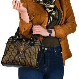 New Zealand Manta Ray Shoulder Handbag Maori Tukutuku Taniko Motifs Gold