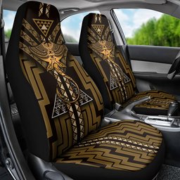 New Zealand Manta Ray Car Seat Cover Maori Tukutuku Taniko Motifs Gold