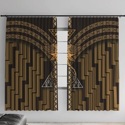 New Zealand Manta Ray Window Curtain Maori Tukutuku Taniko Motifs Gold