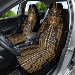New Zealand Manta Ray Car Seat Cover Maori Tukutuku Taniko Motifs Gold