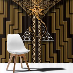 New Zealand Manta Ray Window Curtain Maori Tukutuku Taniko Motifs Gold