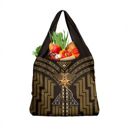 New Zealand Manta Ray Grocery Bag Maori Tukutuku Taniko Motifs Gold