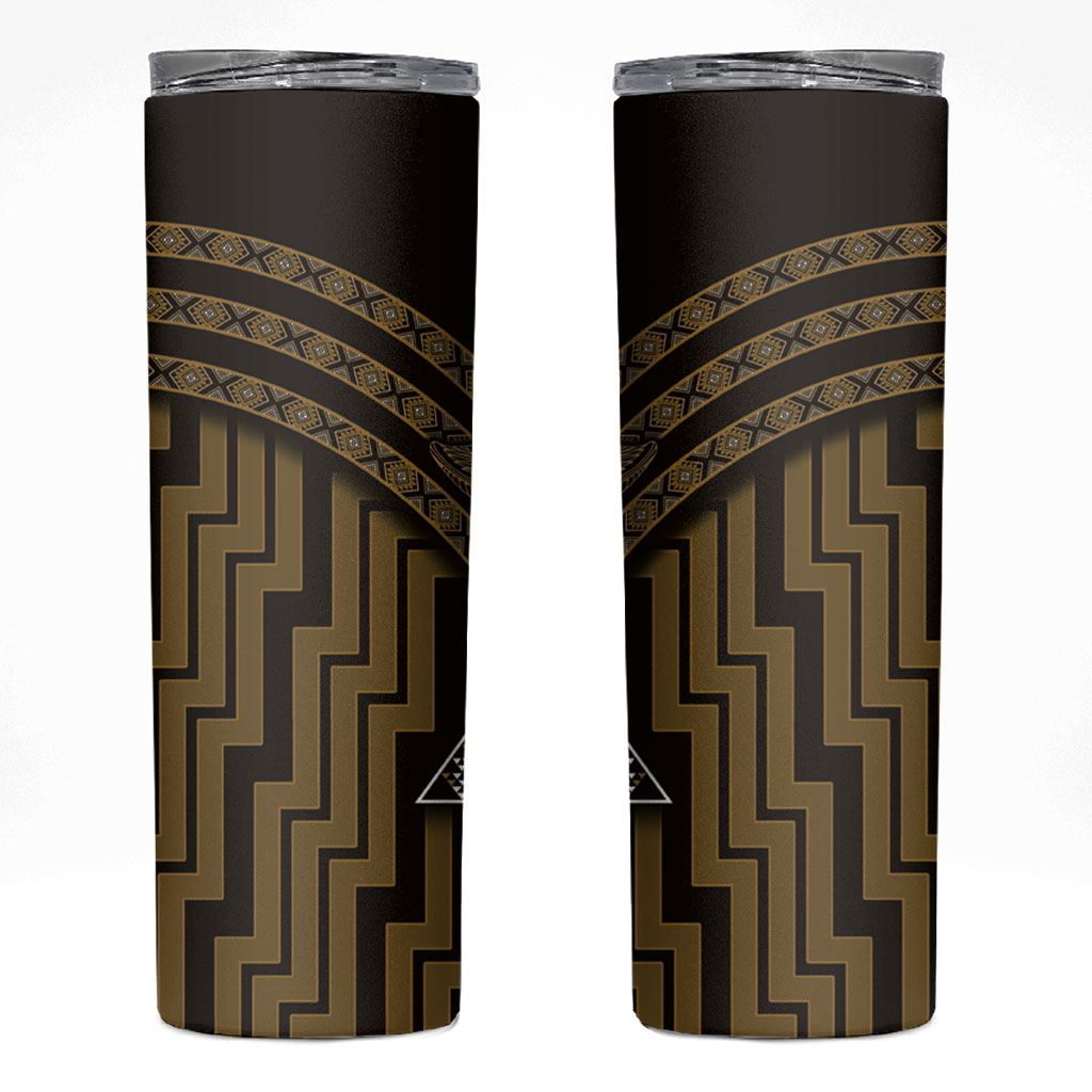 New Zealand Manta Ray Skinny Tumbler Maori Tukutuku Taniko Motifs Gold