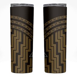 New Zealand Manta Ray Skinny Tumbler Maori Tukutuku Taniko Motifs Gold