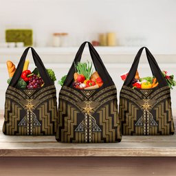 New Zealand Manta Ray Grocery Bag Maori Tukutuku Taniko Motifs Gold