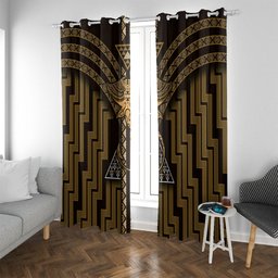 New Zealand Manta Ray Window Curtain Maori Tukutuku Taniko Motifs Gold