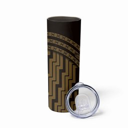 New Zealand Manta Ray Skinny Tumbler Maori Tukutuku Taniko Motifs Gold
