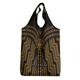 New Zealand Manta Ray Grocery Bag Maori Tukutuku Taniko Motifs Gold