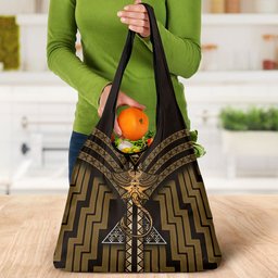 New Zealand Manta Ray Grocery Bag Maori Tukutuku Taniko Motifs Gold