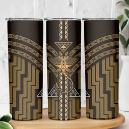 New Zealand Manta Ray Skinny Tumbler Maori Tukutuku Taniko Motifs Gold