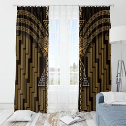 New Zealand Manta Ray Window Curtain Maori Tukutuku Taniko Motifs Gold