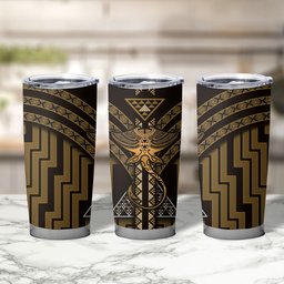 New Zealand Manta Ray Tumbler Cup Maori Tukutuku Taniko Motifs Gold