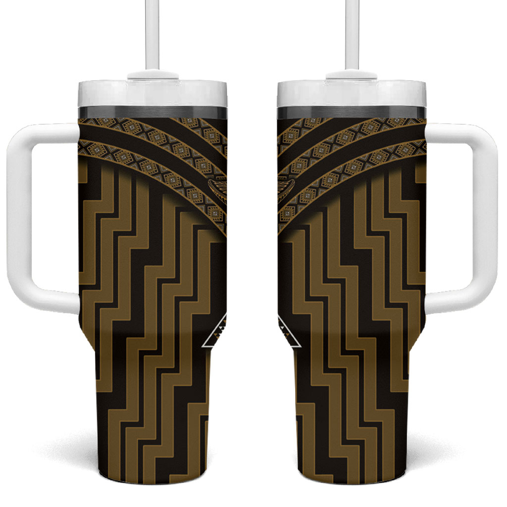 New Zealand Manta Ray Tumbler With Handle Maori Tukutuku Taniko Motifs Gold