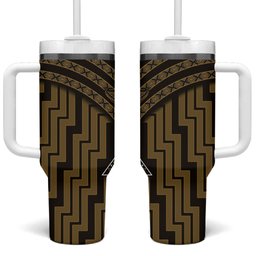 New Zealand Manta Ray Tumbler With Handle Maori Tukutuku Taniko Motifs Gold