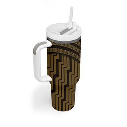 New Zealand Manta Ray Tumbler With Handle Maori Tukutuku Taniko Motifs Gold