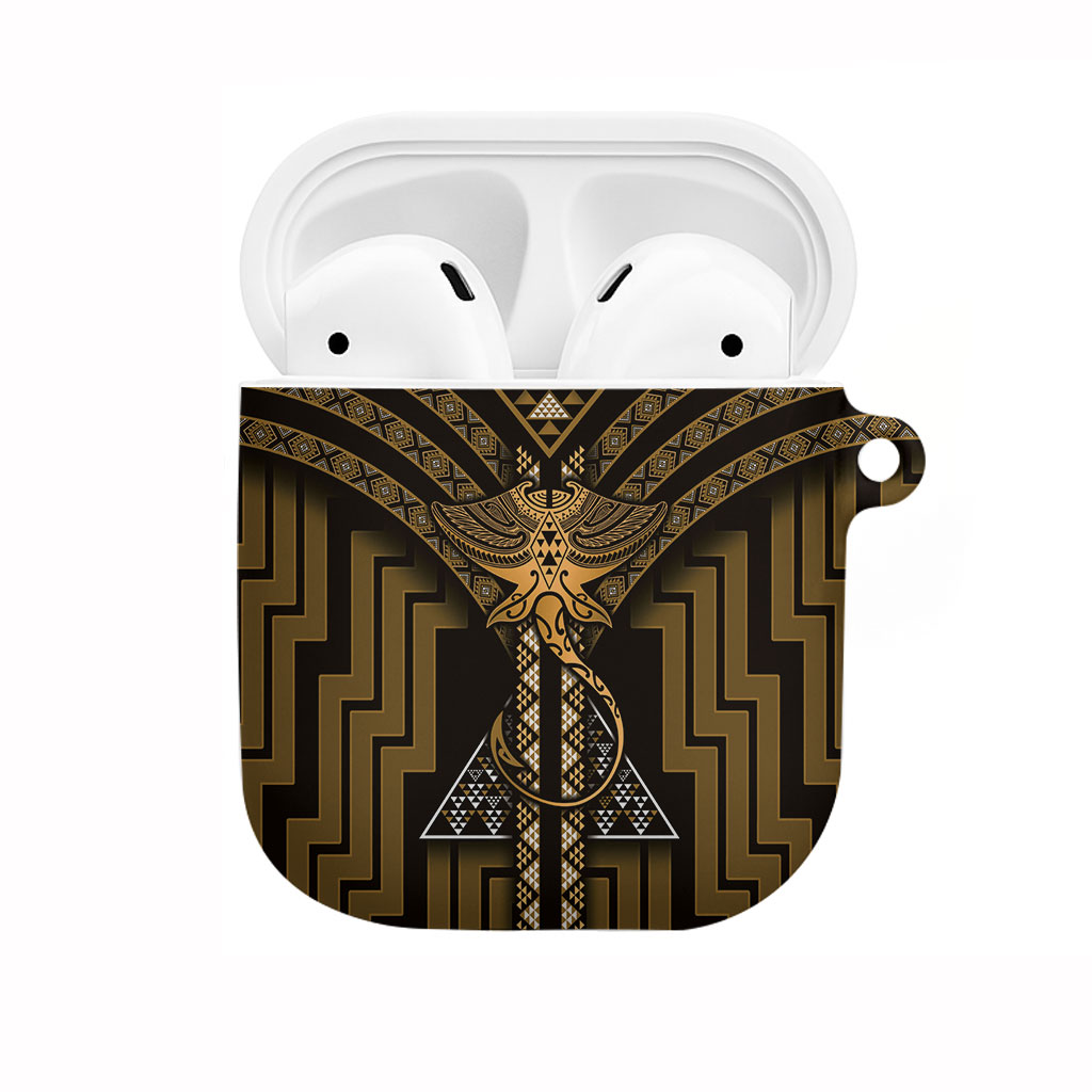 New Zealand Manta Ray AirPods Case Maori Tukutuku Taniko Motifs Gold