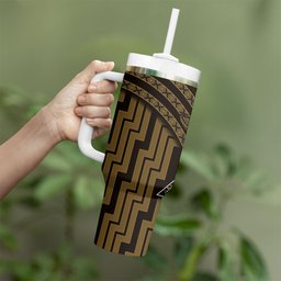 New Zealand Manta Ray Tumbler With Handle Maori Tukutuku Taniko Motifs Gold