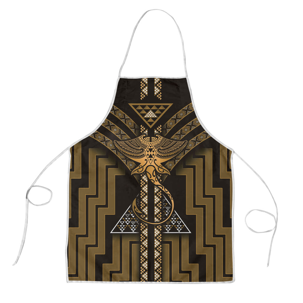 New Zealand Manta Ray Apron Maori Tukutuku Taniko Motifs Gold