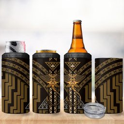 New Zealand Manta Ray 4 in 1 Can Cooler Tumbler Maori Tukutuku Taniko Motifs Gold