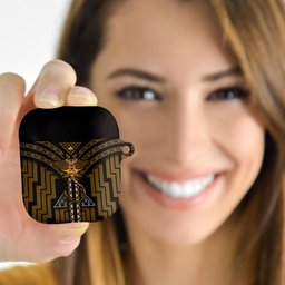 New Zealand Manta Ray AirPods Case Maori Tukutuku Taniko Motifs Gold