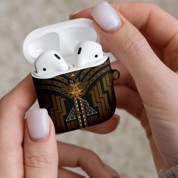 New Zealand Manta Ray AirPods Case Maori Tukutuku Taniko Motifs Gold