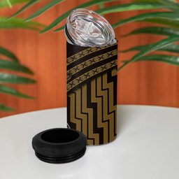 New Zealand Manta Ray 4 in 1 Can Cooler Tumbler Maori Tukutuku Taniko Motifs Gold