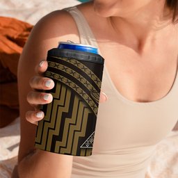 New Zealand Manta Ray 4 in 1 Can Cooler Tumbler Maori Tukutuku Taniko Motifs Gold