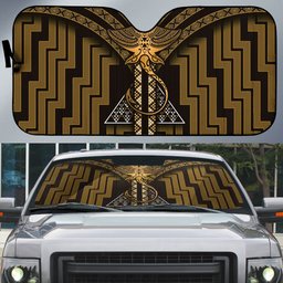 New Zealand Manta Ray Auto Sun Shade Maori Tukutuku Taniko Motifs Gold