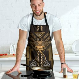 New Zealand Manta Ray Apron Maori Tukutuku Taniko Motifs Gold