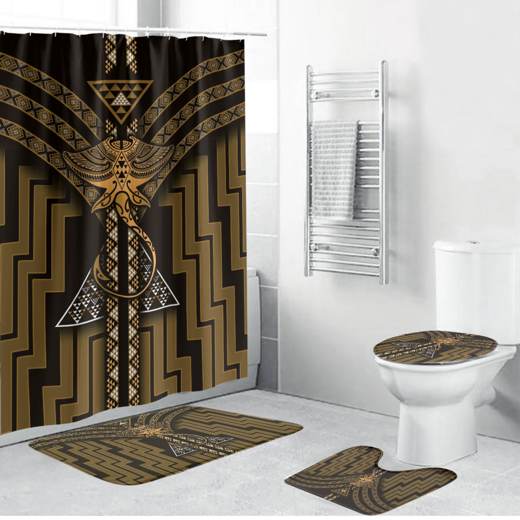 New Zealand Manta Ray Bathroom Set Maori Tukutuku Taniko Motifs Gold