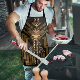 New Zealand Manta Ray Apron Maori Tukutuku Taniko Motifs Gold