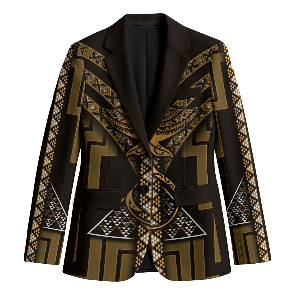 New Zealand Manta Ray Blazer Maori Tukutuku Taniko Motifs Gold