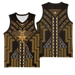 New Zealand Manta Ray Basketball Jersey Maori Tukutuku Taniko Motifs Gold