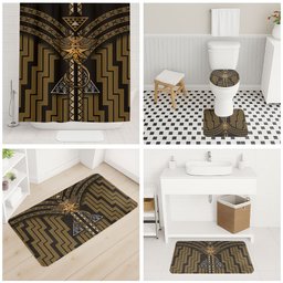 New Zealand Manta Ray Bathroom Set Maori Tukutuku Taniko Motifs Gold