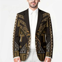 New Zealand Manta Ray Blazer Maori Tukutuku Taniko Motifs Gold