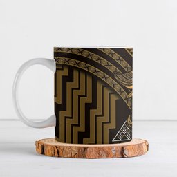 New Zealand Manta Ray Ceramic Mug Maori Tukutuku Taniko Motifs Gold