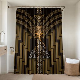 New Zealand Manta Ray Bathroom Set Maori Tukutuku Taniko Motifs Gold
