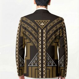 New Zealand Manta Ray Blazer Maori Tukutuku Taniko Motifs Gold