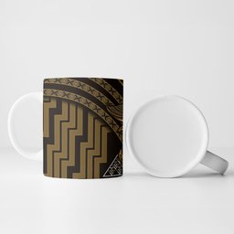 New Zealand Manta Ray Ceramic Mug Maori Tukutuku Taniko Motifs Gold